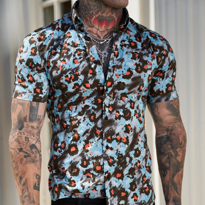 Camisa de brazo corto casual hombre con diseño exótico