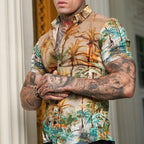 Brazo corto de hombre impreso camisa en el aspecto reversa fresco